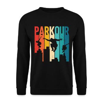 Retro Vintage Parkour City Skyline Silhouette - Unisex Sweatshirt - black - Front - Alina (178cm) & Michal (187cm)