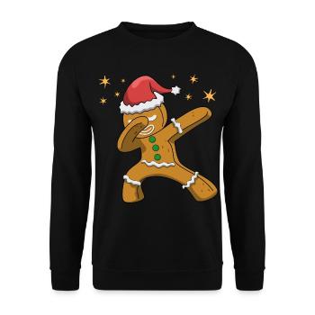 Weihnachten - Dabbing Lebkuchenmann Kinder - Unisex Pullover - Schwarz - Vorne - Alina (178cm) & Michal (187cm)