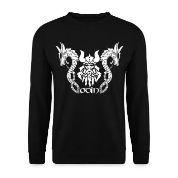 Nordischer Gott Odin und weiße Drachen - Unisex Pullover - Schwarz - Vorne - Alina (178cm) & Michal (187cm)