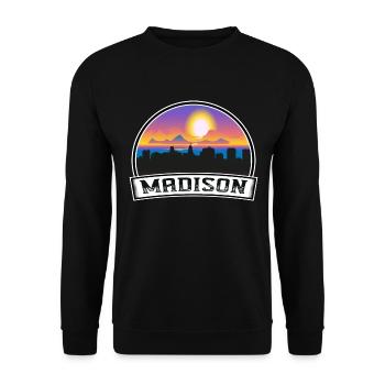 Madison Wisconsin USA Skyline Vintage Sonnenuntergang Trave - Unisex Pullover - Schwarz - Vorne - Alina (178cm) & Michal (187cm)
