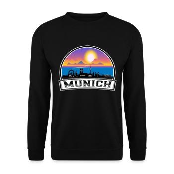 München Deutschland Skyline Vintage Sunset Travel Souve - Unisex Pullover - Schwarz - Vorne - Alina (178cm) & Michal (187cm)