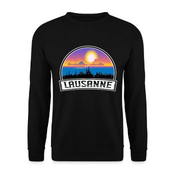Lausanne Suisse Skyline Vintage Sunset Travel - Sweat-shirt Unisexe - noir - Devant - Alina (178cm) & Michal (187cm)