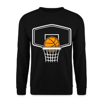 Basketball mit Korb zum selber gestalten - Unisex Pullover - Schwarz - Vorne - Alina (178cm) & Michal (187cm)