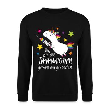 Einhorn Immunicorn geimpft und geboostert - Unisex Pullover - Schwarz - Vorne - Alina (178cm) & Michal (187cm)