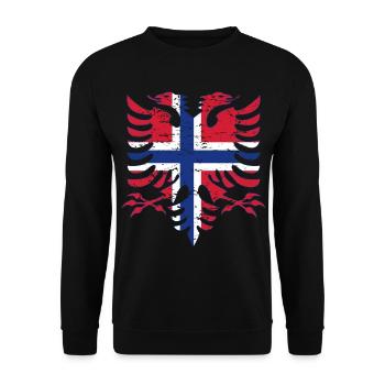 Albanien Norwegen Flagge used look - Unisex Pullover - Schwarz - Vorne - Alina (178cm) & Michal (187cm)