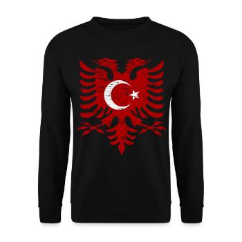 Albanien Türkei Flagge used look - Unisex Pullover - Schwarz - Vorne - Alina (178cm) & Michal (187cm)