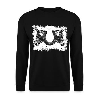 Pferdesport - Hufeisen - Unisex Pullover - Schwarz - Vorne - Alina (178cm) & Michal (187cm)