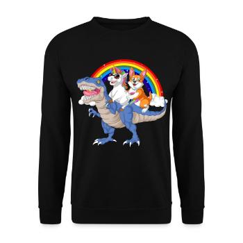 corgi et licorne chevauchant le dinosaure - Sweat-shirt Unisexe - noir - Devant - Alina (178cm) & Michal (187cm)