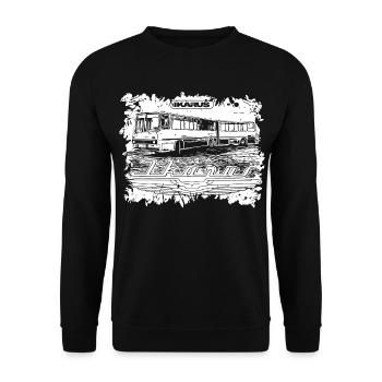 Ikarus Bus articulated bus - Unisex Sweatshirt - black - Front - Alina (178cm) & Michal (187cm)
