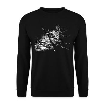 Rabe mit Totenkopf - Unisex Pullover - Schwarz - Vorne - Alina (178cm) & Michal (187cm)