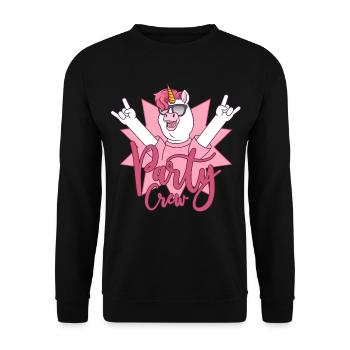 Party Crew Einhorn - Unisex Pullover - Schwarz - Vorne - Alina (178cm) & Michal (187cm)