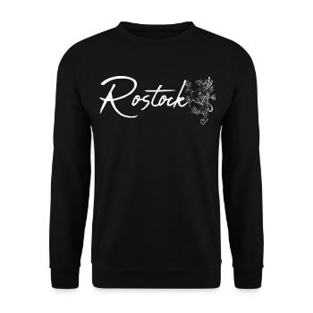 Rostock Schriftzug mit Greif - Unisex Pullover - Schwarz - Vorne - Alina (178cm) & Michal (187cm)