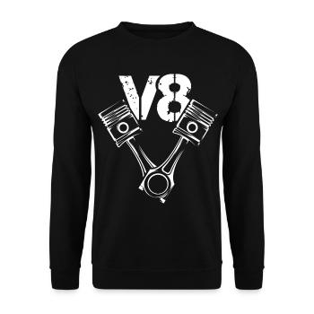 V8 Engine Symbol Piston Illustration Cars Graphic - Unisex Sweatshirt - black - Front - Alina (178cm) & Michal (187cm)
