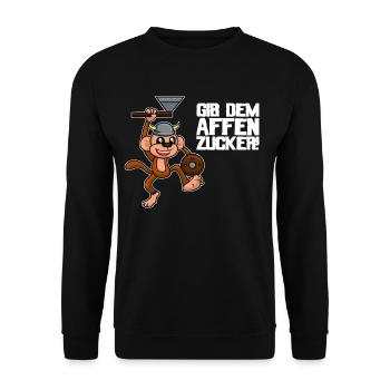 Gib dem Affen Zucker Spruch - Unisex Pullover - Schwarz - Vorne - Alina (178cm) & Michal (187cm)