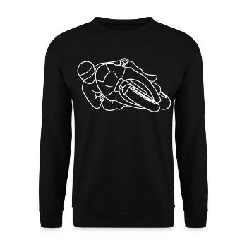 Rennmotorrad in Schräglage - von vorne, hell - Unisex Pullover - Schwarz - Vorne - Alina (178cm) & Michal (187cm)