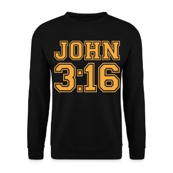 Jean 3:16 Typographie Varsity en gras - Sweat-shirt Unisexe - noir - Devant - Alina (178cm) & Michal (187cm)