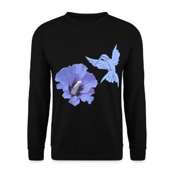 Kolibri & Hibiskus Digital-Grafik - Unisex Pullover - Schwarz - Vorne - Alina (178cm) & Michal (187cm)