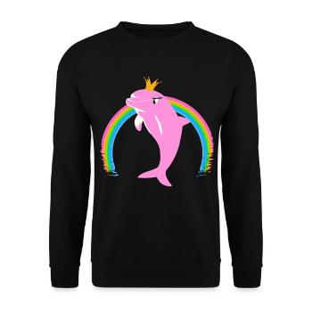 Regenbogen Delfin goldene Krone Rosa - Unisex Pullover - Schwarz - Vorne - Alina (178cm) & Michal (187cm)