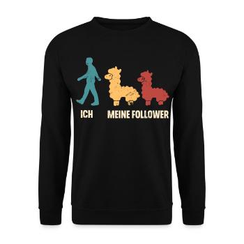 Alpaka Ich Und Meine Follower - Unisex Pullover - Schwarz - Vorne - Alina (178cm) & Michal (187cm)