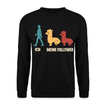 Ich Meine Follower Alpaka - Unisex Pullover - Schwarz - Vorne - Alina (178cm) & Michal (187cm)
