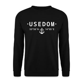 Usedom Koordinaten - Unisex Pullover - Schwarz - Vorne - Alina (178cm) & Michal (187cm)