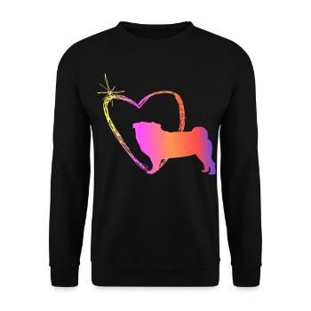 Mops mit Herz - Unisex Pullover - Schwarz - Vorne - Alina (178cm) & Michal (187cm)