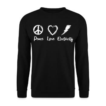 Frieden Liebe Elektrizität - Unisex Pullover - Schwarz - Vorne - Alina (178cm) & Michal (187cm)