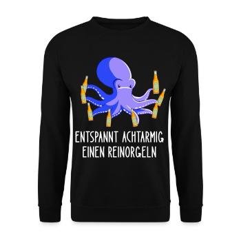 Entspannt Achtarmig einen reinorgeln Tintenfisch - Unisex Pullover - Schwarz - Vorne - Alina (178cm) & Michal (187cm)