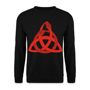 Rote Schlangen und keltisches Symbol - Unisex Pullover - Schwarz - Vorne - Alina (178cm) & Michal (187cm)