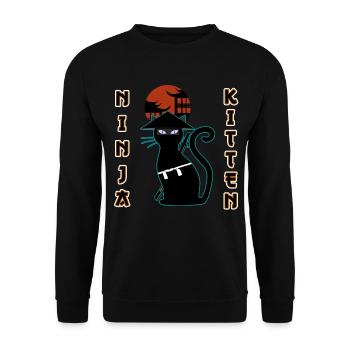 Ninja Katze Samurai Mieze Assassin Kätzchen Miau - Unisex Pullover - Schwarz - Vorne - Alina (178cm) & Michal (187cm)