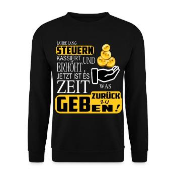 Steuern zurück geben - Unisex Pullover - Schwarz - Vorne - Alina (178cm) & Michal (187cm)