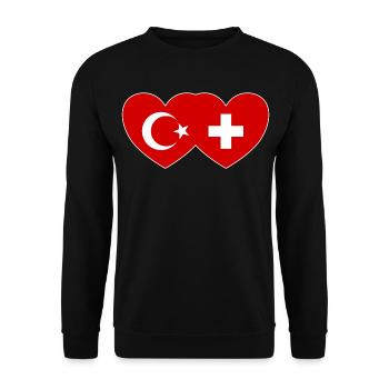 Türkei Schweiz Flagge Herz vereint - Unisex Pullover - Schwarz - Vorne - Alina (178cm) & Michal (187cm)