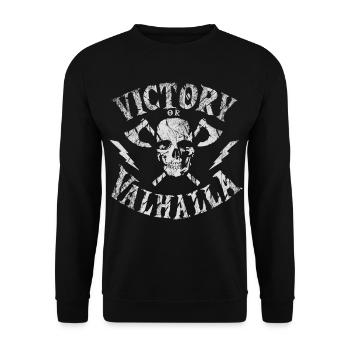Victory or Valhalla Skull - Unisex Pullover - Schwarz - Vorne - Alina (178cm) & Michal (187cm)