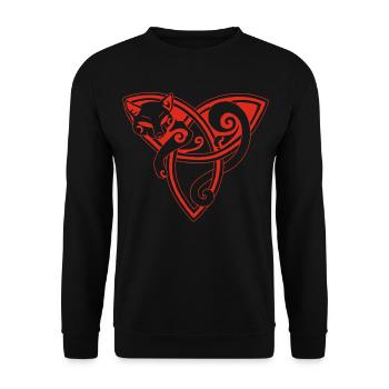 Keltische Katze in Ruhe (rot) - Unisex Pullover - Schwarz - Vorne - Alina (178cm) & Michal (187cm)