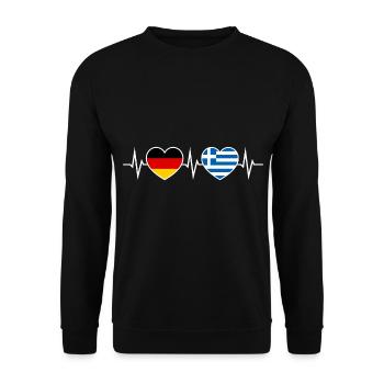 German Greek German Greek Two Hearts ECG - Unisex Sweatshirt - black - Front - Alina (178cm) & Michal (187cm)