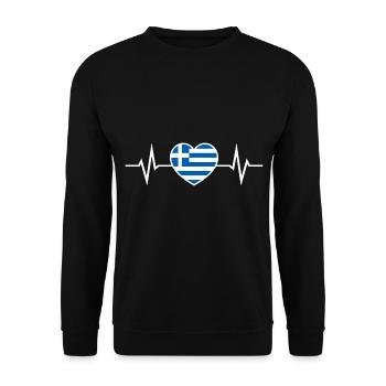 Griechenland Herzschlag EKG Griechische Flagge - Unisex Pullover - Schwarz - Vorne - Alina (178cm) & Michal (187cm)