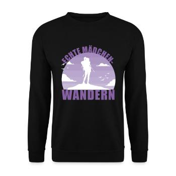 Wandern Mädchen Hobby Wanderung Berge Geschenk - Unisex Pullover - Schwarz - Vorne - Alina (178cm) & Michal (187cm)