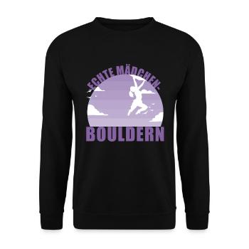 Bouldern Mädchen Hobby Boulderin Berge Geschenk - Unisex Pullover - Schwarz - Vorne - Alina (178cm) & Michal (187cm)
