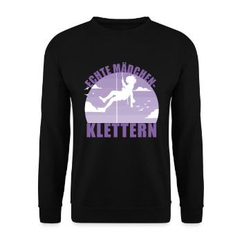 Klettern Mädchen Hobby Kletterin Berge Geschenk - Unisex Pullover - Schwarz - Vorne - Alina (178cm) & Michal (187cm)