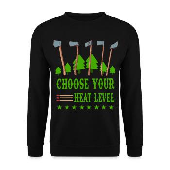 Wählen Sie Ihre Heizstufe, Heizen 2022 - Unisex Pullover - Schwarz - Vorne - Alina (178cm) & Michal (187cm)