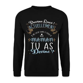 Devine quoi ! Je me cache dans le ventre de Maman - Sweat-shirt Unisexe - noir - Devant - Alina (178cm) & Michal (187cm)