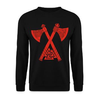 Haches et symbole viking rouge - Sweat-shirt Unisexe - noir - Devant - Alina (178cm) & Michal (187cm)