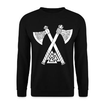 Axes and white Viking symbol - Unisex Sweatshirt - black - Front - Alina (178cm) & Michal (187cm)