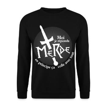 Moi je réponds merde, ça colle avec tout ! humour - Sweat-shirt Unisexe - noir - Devant - Alina (178cm) & Michal (187cm)