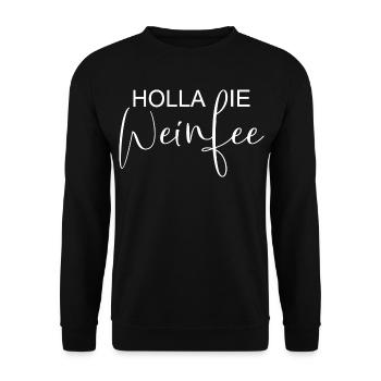 Weißwein Rotwein JGA Vino Wein - Holla die Weinfee - Unisex Pullover - Schwarz - Vorne - Alina (178cm) & Michal (187cm)