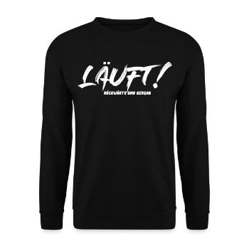 Läuft! - Rückwärts und bergab - Unisex Pullover - Schwarz - Vorne - Alina (178cm) & Michal (187cm)
