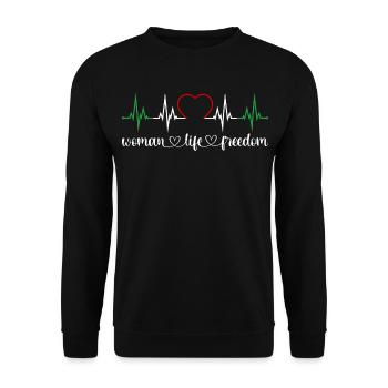 Woman Life Freedom Heartbeat Iran Women's Rights - Unisex Sweatshirt - black - Front - Alina (178cm) & Michal (187cm)