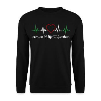 Woman Life Freedom Heartbeat Women's Rights Iran - Unisex Sweatshirt - black - Front - Alina (178cm) & Michal (187cm)
