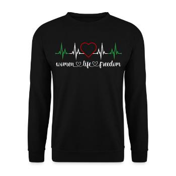 Women Life Freedom Heartbeat Women's Rights Iran - Unisex Sweatshirt - black - Front - Alina (178cm) & Michal (187cm)