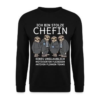 Unglaublich fleißiges Team Faultiere Stolze Chefin - Unisex Pullover - Schwarz - Vorne - Alina (178cm) & Michal (187cm)
